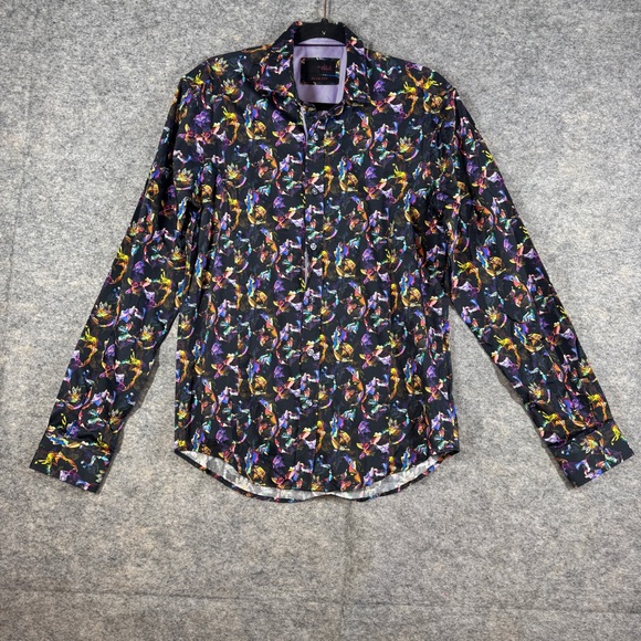 Eight X Premium Abstract Print Button Down Shirt Black Multicolor Size M Cotton - Picture 2 of 15